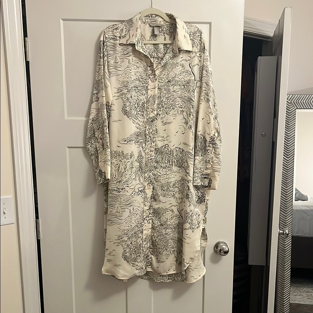 H&M Cream and Black Midi Dress with Elegant Design